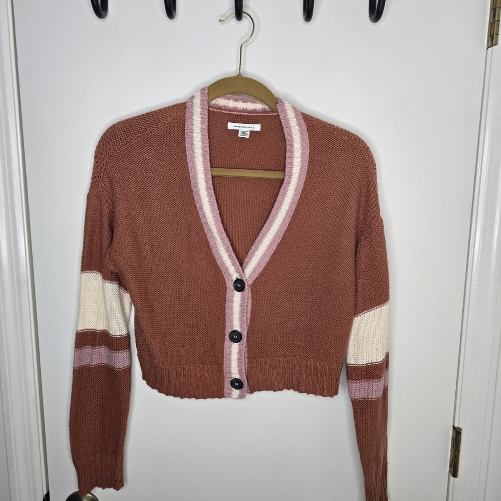 American Eagle Outfitters Rust and Pink Cardigan XS